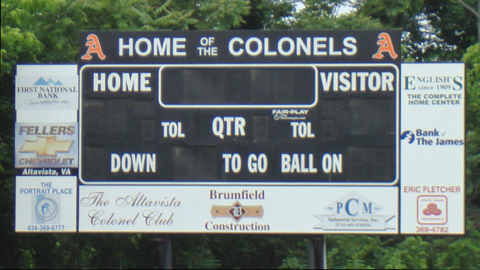 Alta Vista High School Fair-Play Model FB-8120 LED Football/Soccer Scoreboard installed May, 2011.