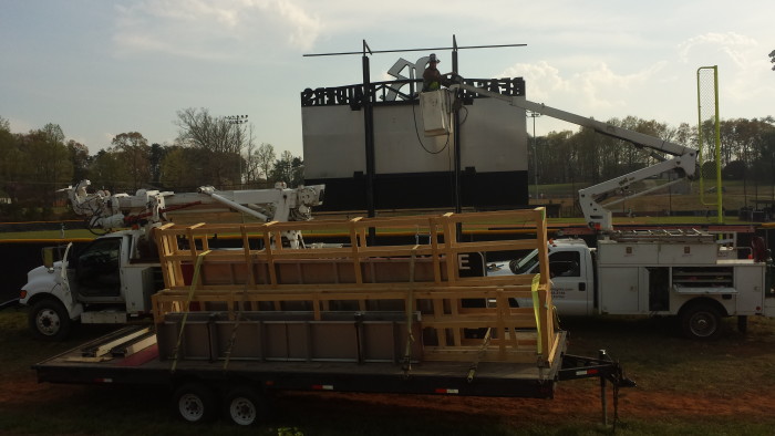Fair-Play Baseball Scoreboard Installation with Time Technologies, Inc. installation staff and equipment
