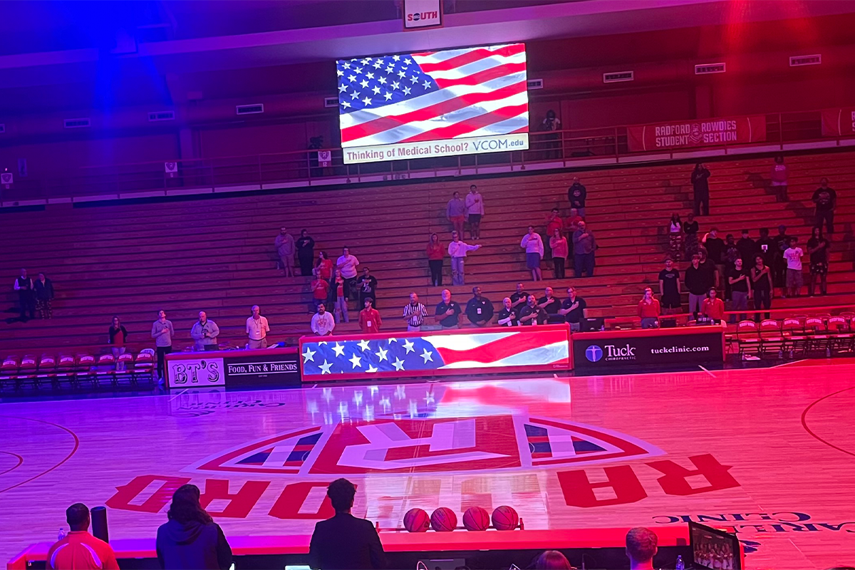 Radford Project with LED Scorer's Table, Video Display showing American Flag