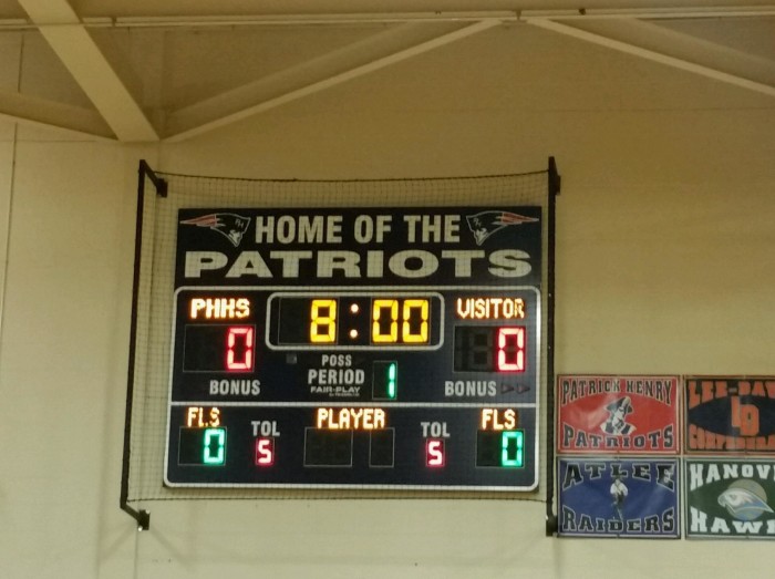 New Fair-Play Basketball Scoreboard with Electronic team names and captions.  Proudly sold and installed by Time Technologies, Inc. in October of 2015.